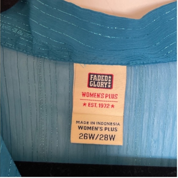 Faded Shimmer Hipster Button Down Flow Business Casual Sheer Hip Tank Blouse - Picture 6 of 12